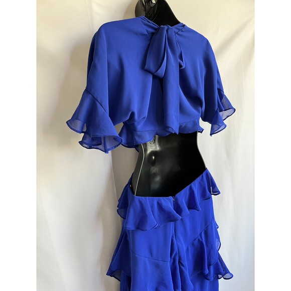 Fame and Partners Marissa Midi Dress Cobalt Blue 4 Formal Ruffles Cutout Tiered - Picture 9 of 11